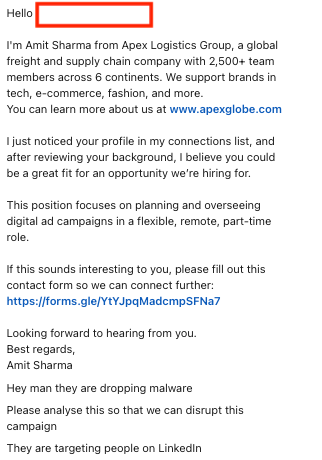 Fake Job DM Message